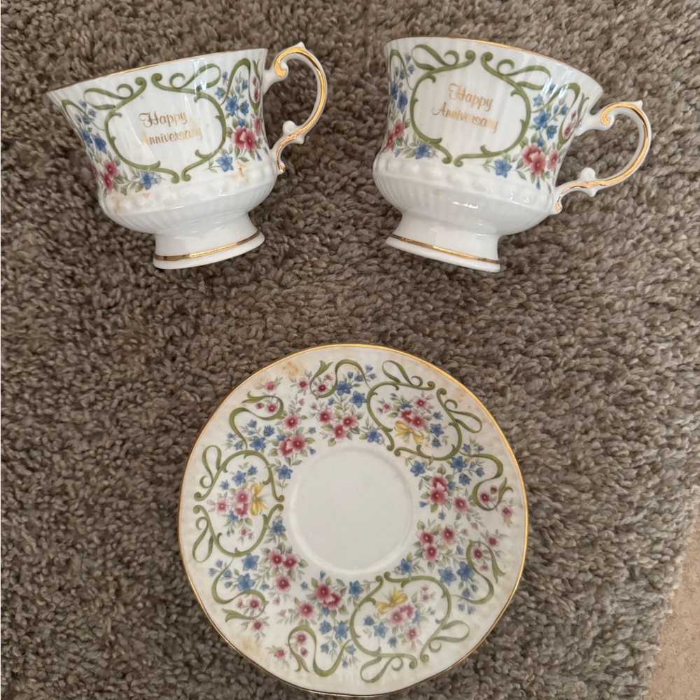 ELIZABETHAN England Fine Bone China Anniversary 2 Cup Saucer Celebration Series - Picture 1 of 7